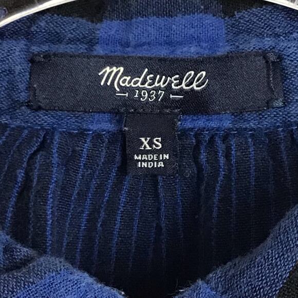 Madewell Latitude Royal Blue Black Buffalo Check Tunic Shirtdress Dress sz XS - Picture 7 of 7